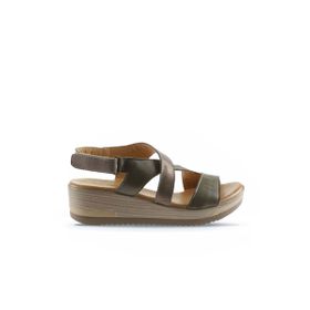 Bueno Shoes 01wl3306 Haki Deri Kadın Dolgu Topuklu Sandalet