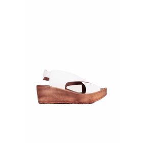 Bueno Shoes 01WL3402 Sarı Deri Kadın Dolgu Topuklu Sandalet