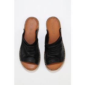 Bueno Shoes 01WL4617 Siyah Deri Kadın Espadril Terlik
