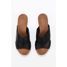 Bueno Shoes 01WN0402 Siyah Deri Kadın Topuklu Terlik