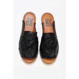 Bueno Shoes 01WN1632 Siyah Deri Kadın Espadril Terlik