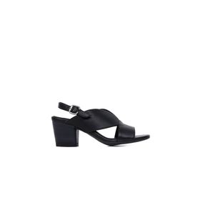 Bueno Shoes 01WN2603 Siyah Deri Kadın Topuklu Sandalet