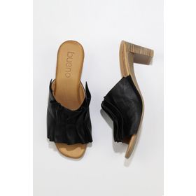 Bueno Shoes 01WN4001 Siyah Deri Topuklu Kadın Terlik