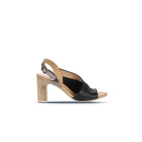 Bueno Shoes 01WN4304 Siyah Deri Kadın Topuklu Sandalet