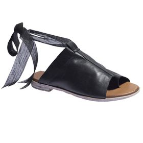 Bueno Shoes 01WN5008 Siyah Deri Parmak Arası Kadın Sandalet