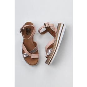 Bueno Shoes 01WQ1607 Gül Kurusu Deri Kadın Dolgu Topuklu Sandalet