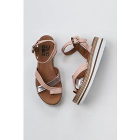 Bueno Shoes 01WQ1607 Gül Kurusu Deri Kadın Dolgu Topuklu Sandalet