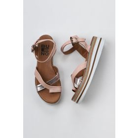 Bueno Shoes 01WQ1607 Gül Kurusu Deri Kadın Dolgu Topuklu Sandalet