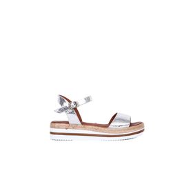 Bueno Shoes 01WQ1612 Gümüş Deri Kadın Dolgu Topuklu Sandalet