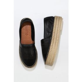 Bueno Shoes 01WQ3510 Siyah Deri Dolgu Topuklu Kadın Espadril Ayakkabı
