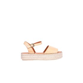 Bueno Shoes 01WQ3515 Bej Deri Kadın Dolgu Topuklu Sandalet