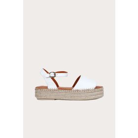 Bueno Shoes 01WQ3515 Beyaz Deri Kadın Dolgu Topuklu Sandalet