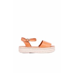 Bueno Shoes 01WQ3515 Taba Deri Kadın Dolgu Topuklu Sandalet