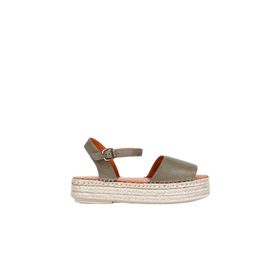 Bueno Shoes 01WQ3515 Yeşil Deri Kadın Dolgu Topuklu Espadril Sandalet