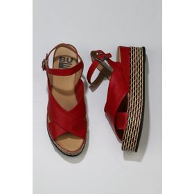 Bueno Shoes 01WQ5901 Kırmızı Deri Kadın Dolgu Topuklu Espadril Sandalet
