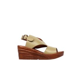 Bueno Shoes 01WQ6101 Haki Deri Kadın Dolgu Topuklu Sandalet