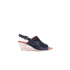 Bueno Shoes 01wq7907 Siyah Khv Bej Deri Kadın Dolgu Topuklu Sandalet