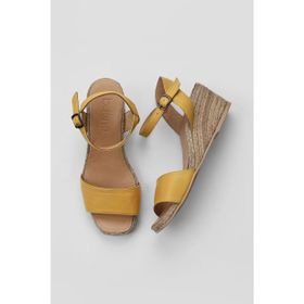 Bueno Shoes 01WS10304 Sarı Deri Kadın Dolgu Topuklu Espadril Sandalet
