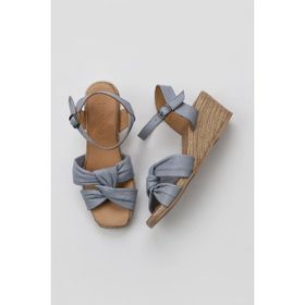 Bueno Shoes 01WS10307 Mavi Deri Kadın Dolgu Topuklu Espadril Sandalet
