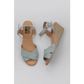 Bueno Shoes 01WS11100 Turkuaz Deri Kadın Dolgu Topuklu Espadril Sandalet