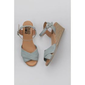 Bueno Shoes 01WS11100 Turkuaz Deri Kadın Dolgu Topuklu Espadril Sandalet