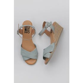 Bueno Shoes 01WS11100 Turkuaz Deri Kadın Dolgu Topuklu Espadril Sandalet