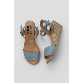 Bueno Shoes 01WS11101 Mavi Deri Kadın Dolgu Topuklu Espadril Sandalet