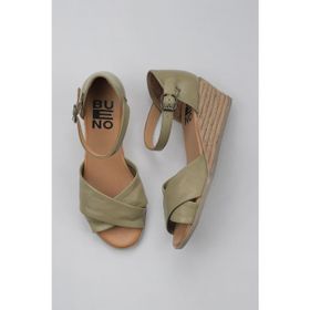 Bueno Shoes 01WS11102 Haki Deri Kadın Dolgu Topuklu Espadril Sandalet
