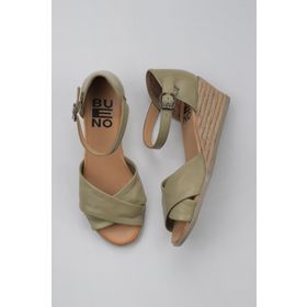 Bueno Shoes 01WS11102 Haki Deri Kadın Dolgu Topuklu Espadril Sandalet