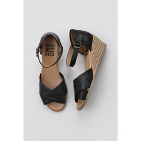 Bueno Shoes 01WS11102 Siyah Deri Dolgu Topuklu Espadril Kadın Sandalet