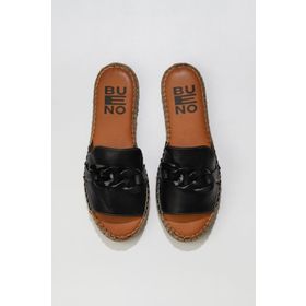 Bueno Shoes 01WS1821 Siyah Deri Kadın Espadril Terlik