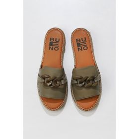 Bueno Shoes 01WS1821 Yeşil Deri Kadın Espadril Terlik