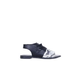 Bueno Shoes 01ws2510 Siyah Yılan Deri Kadın Düz Sandalet