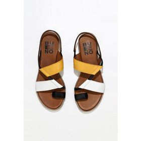 Bueno Shoes 01WS2513 Siyah Beyaz Deri Kadın Düz Sandalet