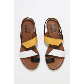 Bueno Shoes 01WS2513 Siyah Beyaz Deri Kadın Düz Sandalet