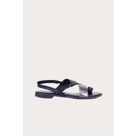 Bueno Shoes 01WS2513 Siyah Gri Deri Kadın Parmak Arası Sandalet