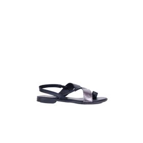 Bueno Shoes 01WS2513 Siyah Gri Deri Kadın Parmak Arası Sandalet