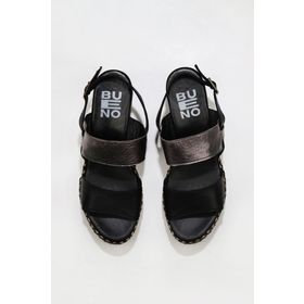 Bueno Shoes 01WS5200 Siyah Kurşun Sole Deri Kadın Dolgu Topuklu Sandalet