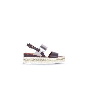 Bueno Shoes 01WS5200 Taba Gümüş Deri Dolgu Kadın Topuklu Espadril Sandalet