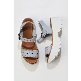 Bueno Shoes 01WS7700 Mavi Deri Kadın Dolgu Topuklu Sandalet