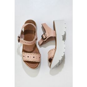 Bueno Shoes 01WS7700Pudra Deri Kadın Dolgu Topuklu Sandalet