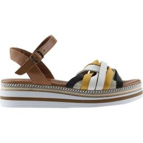 Bueno Shoes 01WU0405 Lacivert Multi Deri Kadın Dolgu Topuklu Sandalet