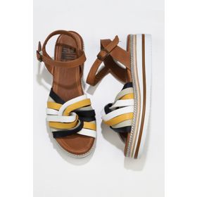 Bueno Shoes 01WU0405 Lacivert Multi Deri Kadın Dolgu Topuklu Sandalet