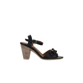 Bueno Shoes 01WU11200 Siyah Kahverengi Bej Deri Topuklu Kadın Sandalet