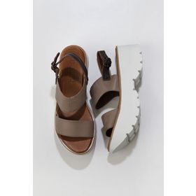 Bueno Shoes 01WU11400 Gri Deri Kadın Dolgu Topuklu Sandalet