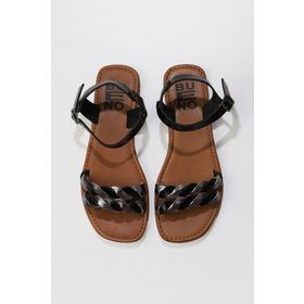 Bueno Shoes 01WU3415 Siyah Gri Parlak Deri Kadın Düz Sandalet