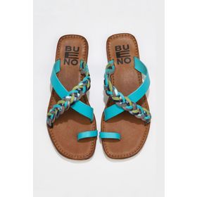 Bueno Shoes 01WU3419 Turkuaz Multi Deri Kadın Parmak Arası Terlik