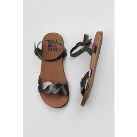 Bueno Shoes 01WU4253 Haki Parlak Deri Kadın Düz Sandalet