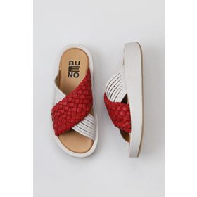 Bueno Shoes 01WU4624 Kırmızı Beyaz Deri Kadın Dolgu Topuklu Terlik