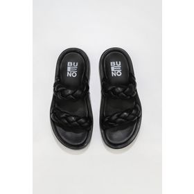 Bueno Shoes 01WU4640 Siyah Deri Kadın Dolgu Topuklu Terlik